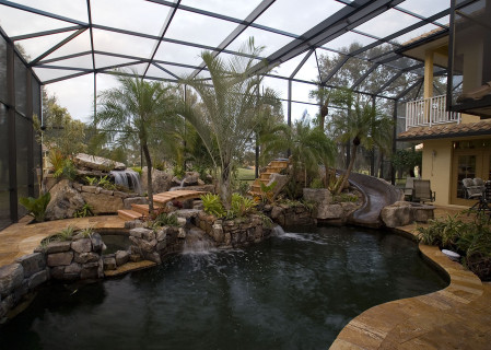 Lagoon Pool Remodel into Tropical Resort with Slide, Grotto and Stream