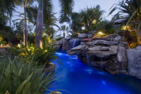 Right Side of Slide, Waterfalls, Island Planters and Slide