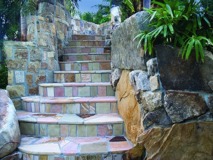 Stairs leading from the Spa up to the Slide entrance