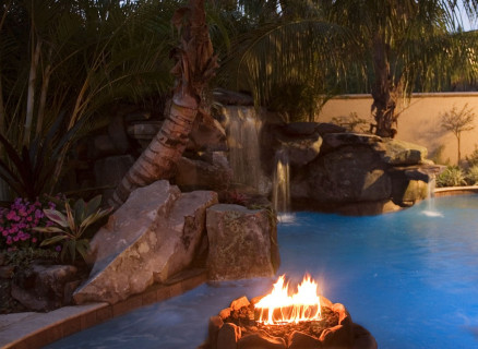 View of the Fire Pit and Waterfall Grotto from the Spa