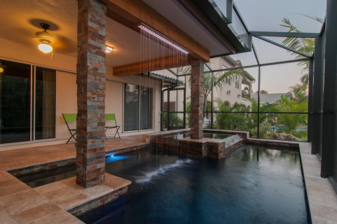 Rain curtain and modern pool