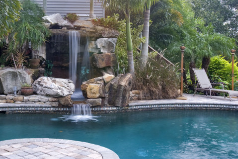 Tall Grotto Waterfall Lagoon Pool Remodel After