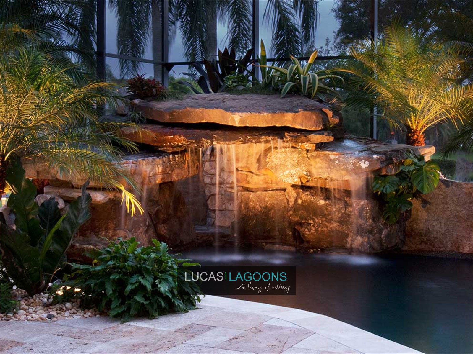 Sarasota Florida Swimming Pool Remodel Stone Waterfalls | Lucas Lagoons