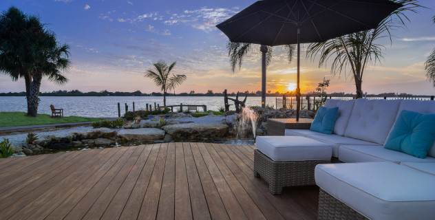 Bay view of Natural Florida Limestone Pond and Custom Pool in Osprey, Florida