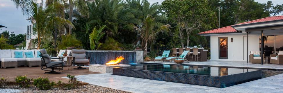 Bay view of Natural Florida Limestone Pond and Custom Pools in Osprey, Florida