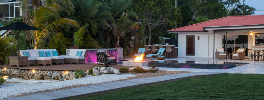 Outdoor Kitchen, Outdoor Dining, Deck, Fire Pit, Custom Spa and Custom Pool in Osprey, Florida