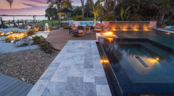 Deck, Fire Pit, Custom Spa and Custom Pool in Osprey, Florida