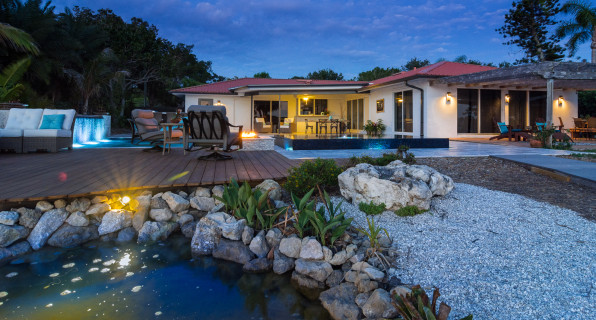 Deck, Fire Pit, Custom Spa and Custom Pool in Osprey, Florida