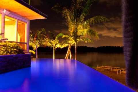 Infinity edge pool at night