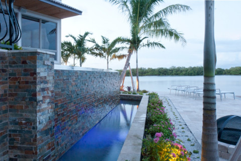 Modern waterfall, catch basin and planter