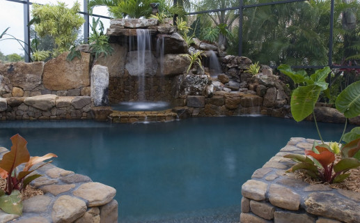 Travertine walkway to spa and grotto