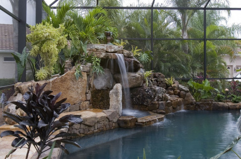 Pathway to grotto and waterfall