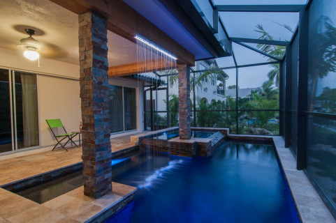 Dusk at a modern pool