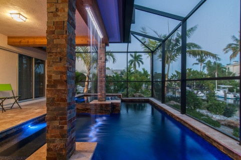 Rain curtain water room on a canal