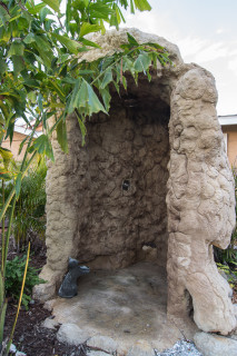 A custom Outdoor Shower to match the Limestone