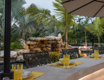 Bar Outdoor Kitchen Lagoon Pool Fire Pits