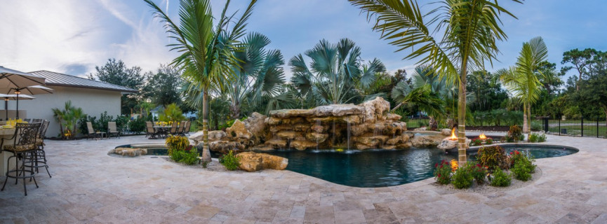 Daylight Panorama view Natural Lagoon Pool Outdoor Living Space