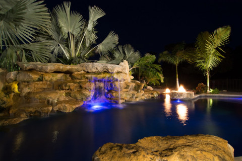 Front view of grotto Natural lagoon pool with rock waterfalls pool waterfalls stone waterfall grotto