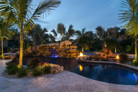 Natural pool Sundeck wading area Fire pits and spa Natural lagoon pools with rock waterfalls