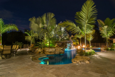 Rock waterfall pools Dining area swim up bar natural lagoon pools