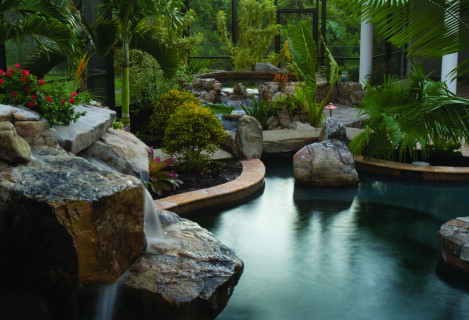 From the grotto looking at the stream and spa