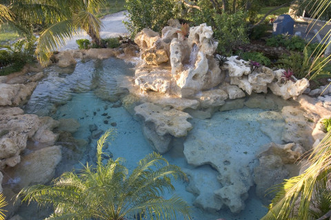 Overhead view of a natural lagoon