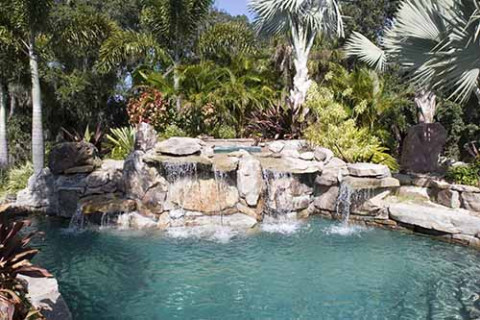 Natural Stone Grotto Waterfall with Elevated Spa