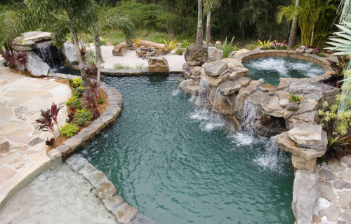 Natural Stone Grotto Waterfall with Elevated Spa