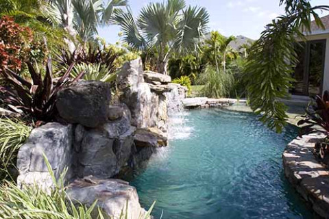 Natural Stone Grotto Waterfall with Elevated Spa