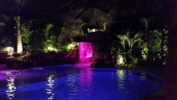 Natural-Waterfall-Custom Pool-Sarasota-spa-night