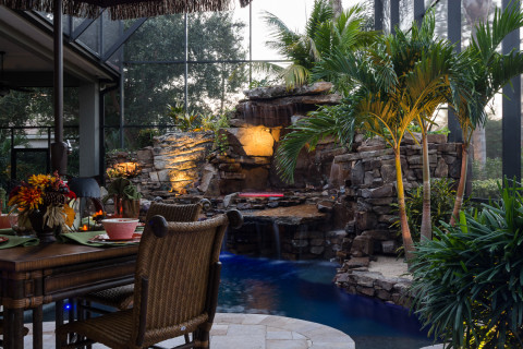 Waterfall and Spa from dining area