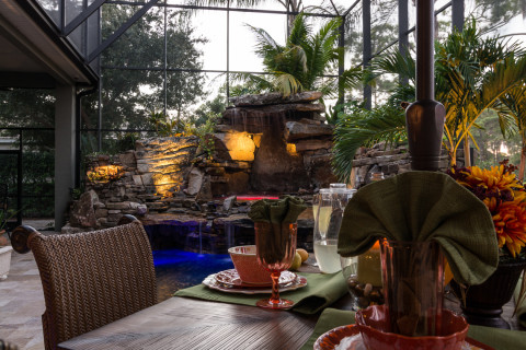 Waterfall and Spa from dining area