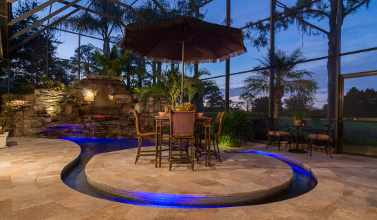 Dusk at the lagoon pool on a golf course